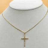 Necklace - 14K Gold Plated. CZ Cross Pendant & Chain. *Premium Q*