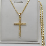 Necklace - 14K Gold Plated. CZ Cross Pendant & Chain. *Premium Q*