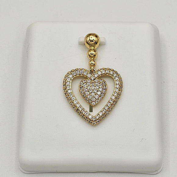 Pendants - 14K Gold Plated. Double Heart with crystals. *Premium Q*