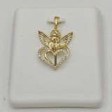 Pendants - 14K Gold Plated. Angel Heart with crystals.  *Premium Q*