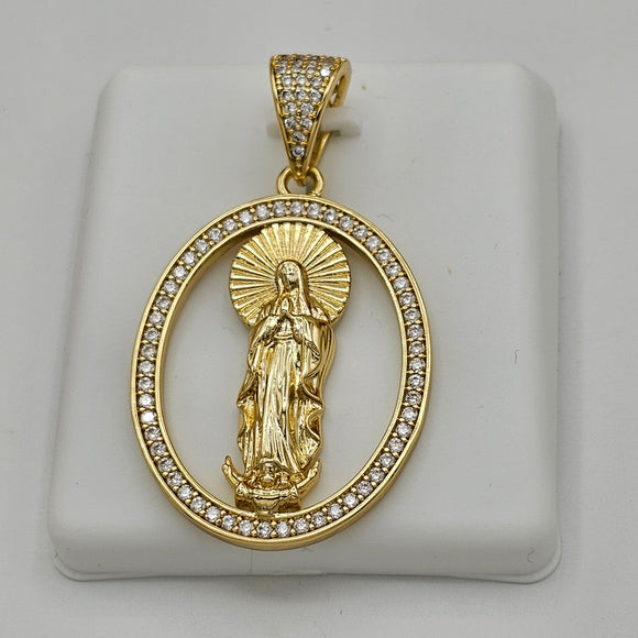 Pendants - 14K Gold Plated. Our Lady of Guadalupe Oval. *Premium Q*