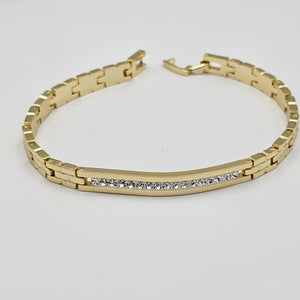 Bracelets - 14K Gold Plated. Crystals ID Bracelet. *PremiumQ*