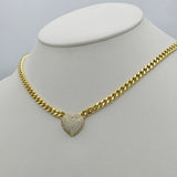 Sets - 14K Gold Plated.  Heart Pendant Cuban Necklace - Bracelet Set. *Premium Q*