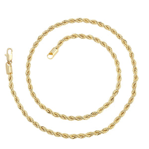 Chains - 14K Gold Plated Rope Style - 4mm W - 20in L *Premium Q*