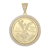 Pendants - 14K Gold Plated. CZ Round Mexican Centenario. 2.5in *Premium Q* (1 Piece)