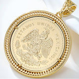 Pendants - 14K Gold Plated. CZ Round Mexican Centenario. 2.5in *Premium Q* (1 Piece)