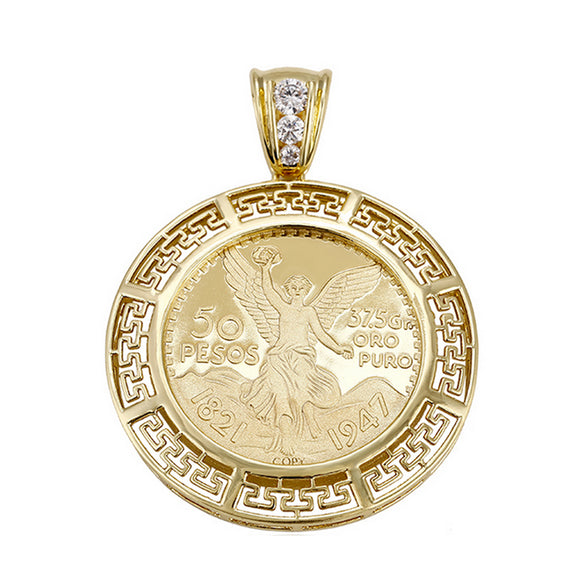 Pendants - 14K Gold Plated. Mexican Centenario CZ. *Premium Q* (1 Piece)