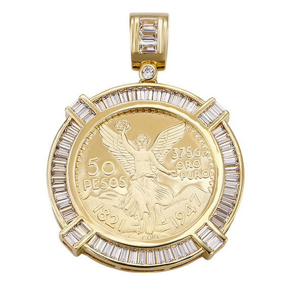 Pendants - 14K Gold Plated. Mexican Centenario CZ. *Premium Q*