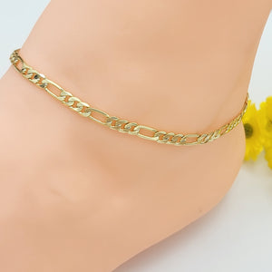 Anklets - 14K Gold Plated. Figaro Chain. 4mm W. *Premium Q*