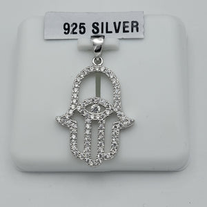 Pendants - 925 Sterling Silver. Hamsa Hand & Evil Eye. CZ